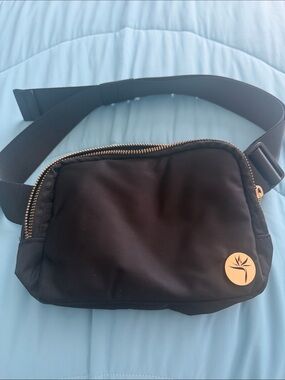 Black Men's Belt Bag with Gold Medallion Accent
